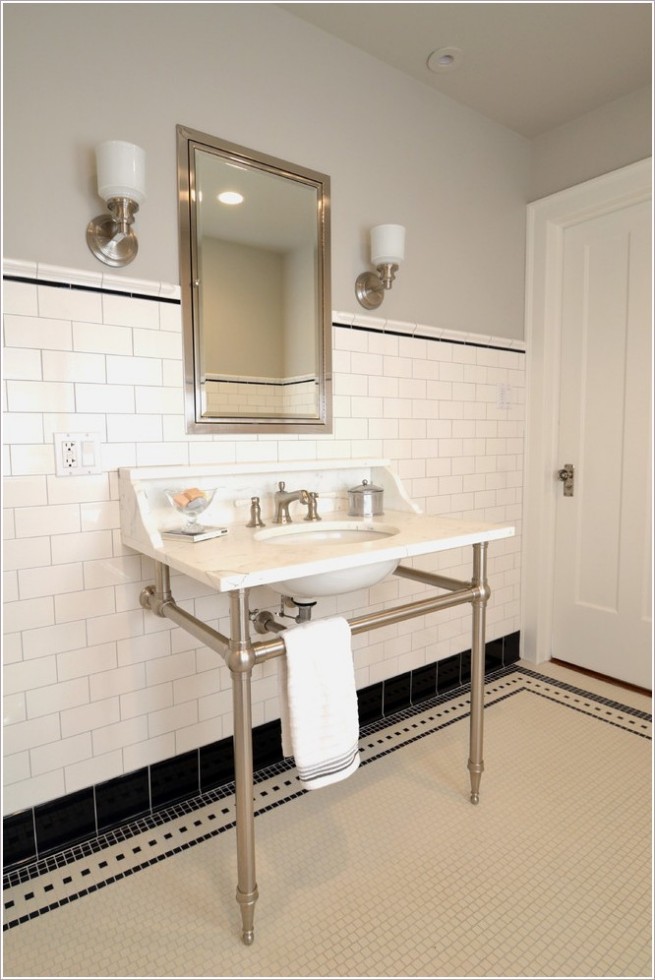 Bathroom-Traditional-Chicago-black-and-white-bath-carrera-marble-vanity-console-vanity-Vintage-bath-White-subway-tile-bath-white-trim-id-1446