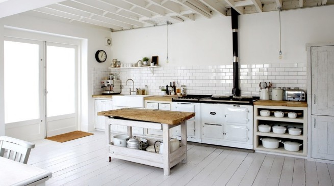 interior-vintage-kitchen-design-trendy-white-tile-backsplash-white-vintage-schemed-white-kitchen-cabinets-with-long-wood-countertop-white-wood-platform-painted-freestanding-kitchen-island-with